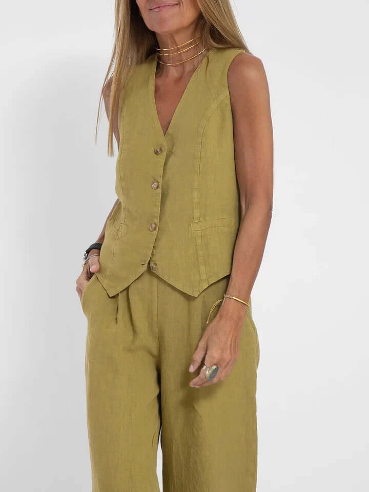 Women's Linen Two-Piece Vest Set