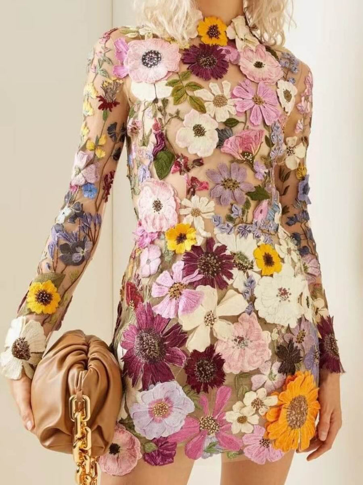 3D Floral Embroidered Dress - Sustainable All-Season Style