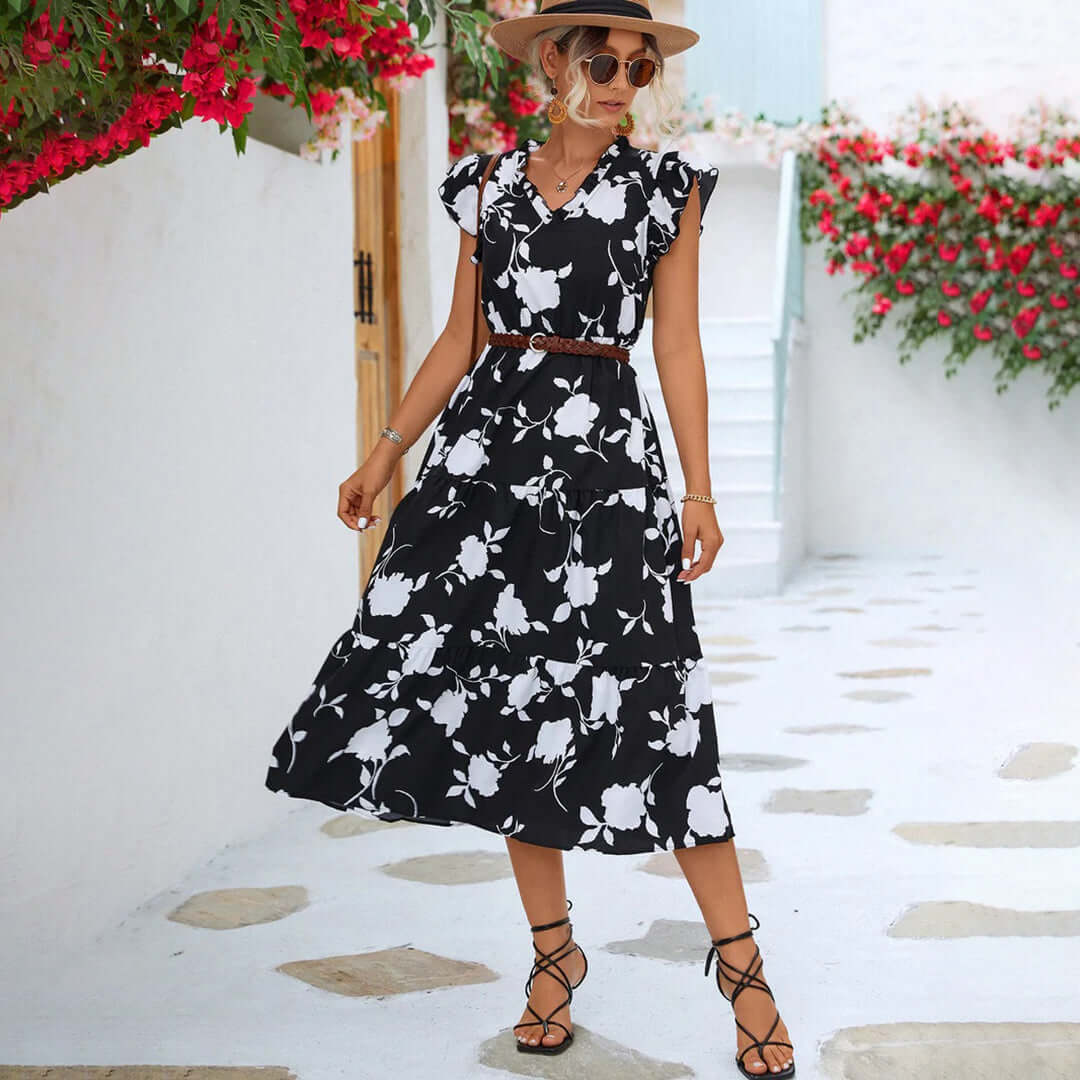 Vintage Midi Dress - Floral Print Dress