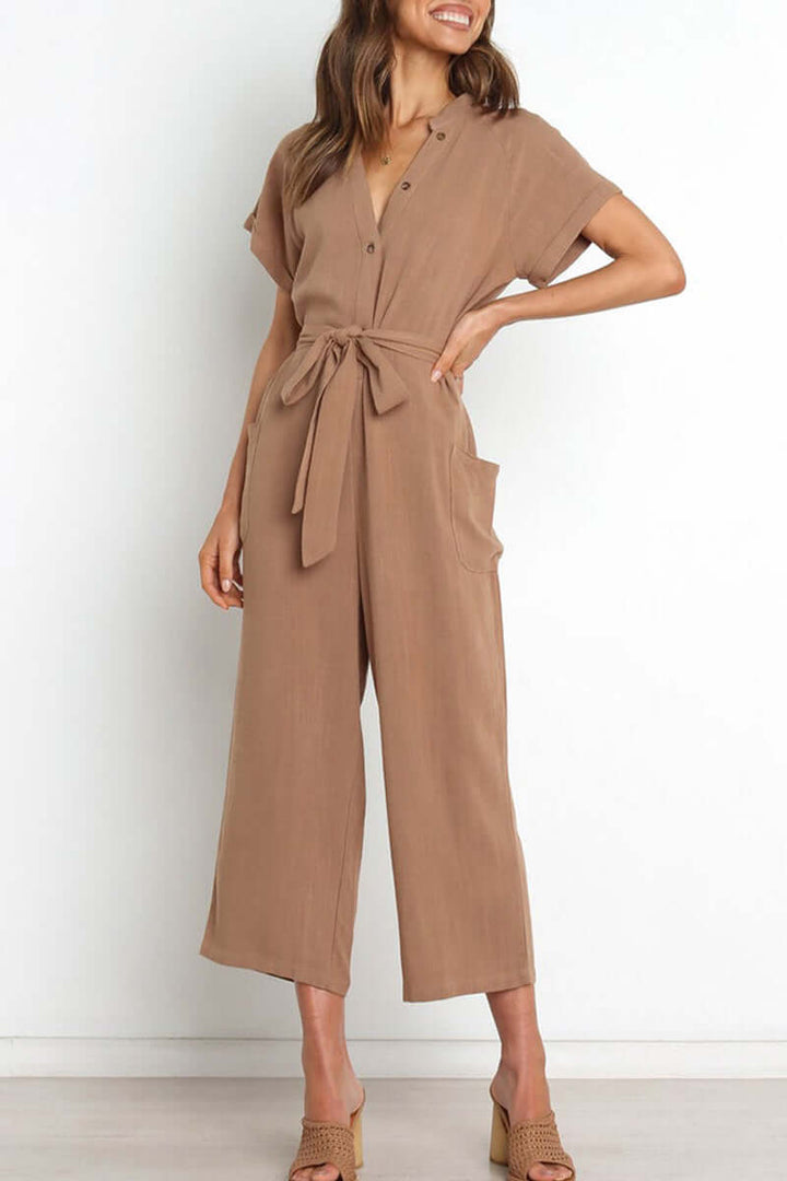 Women's V-Neck Button-Down Jumpsuit