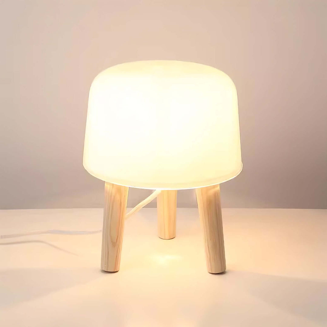 Wooden Tripod Table Lamp with Glass Shade
