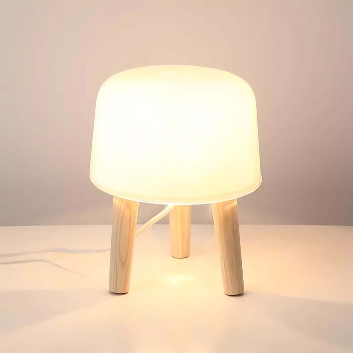 Wooden Tripod Table Lamp with Glass Shade