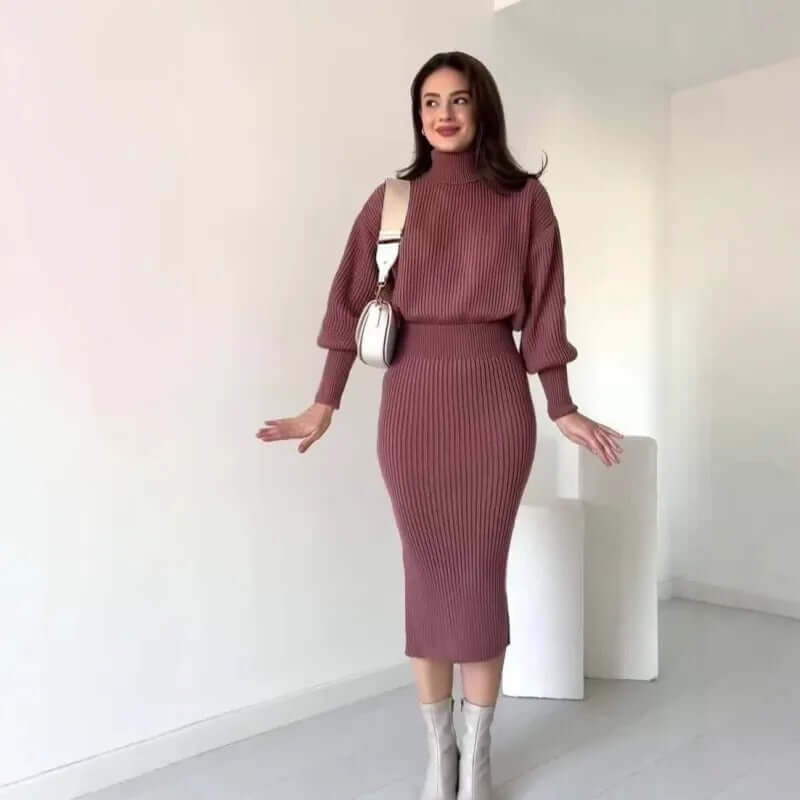 Women's Ribbed Sweater Dress - Elegant Fall/Winter