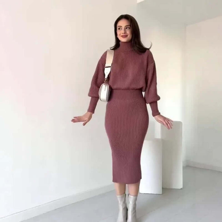 Women's Ribbed Sweater Dress - Elegant Fall/Winter