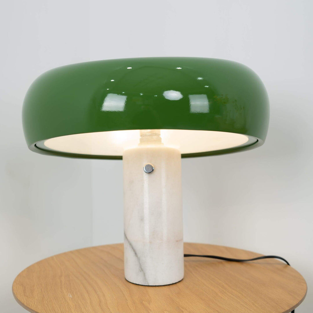 Carrara Marble Table Lamp with Glazed Metal Reflector