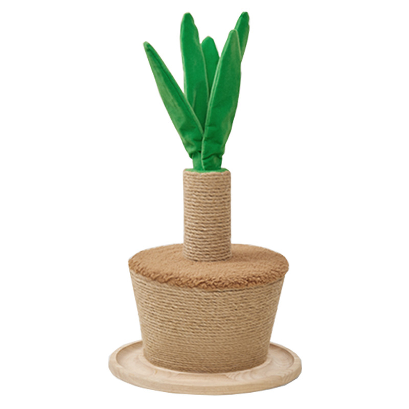 "Cat tower with green plant pot design, sisal scratching posts, multi-level climbing platform, for play and home decor."