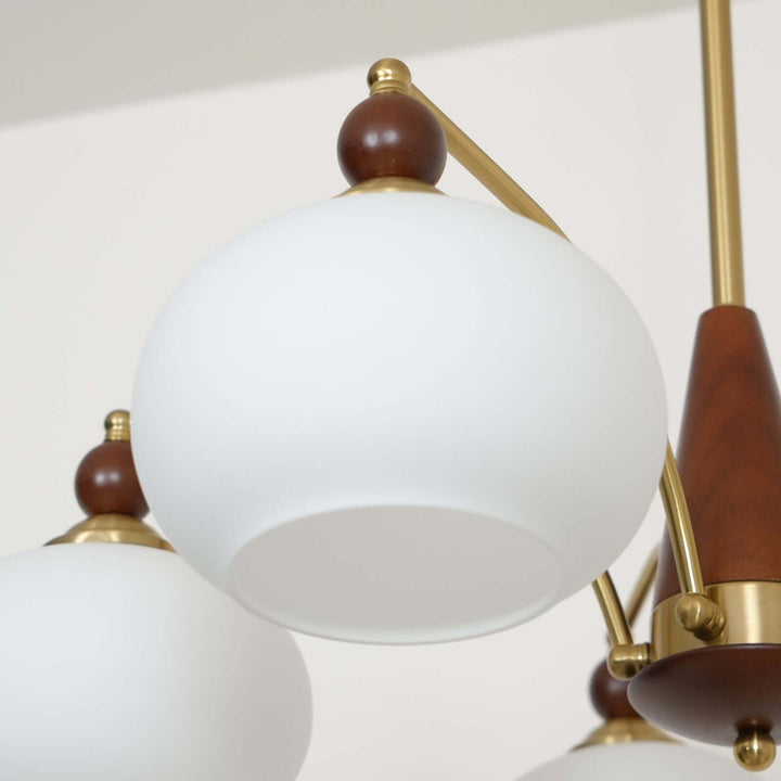 Retro Wood & Brass Chandelier
