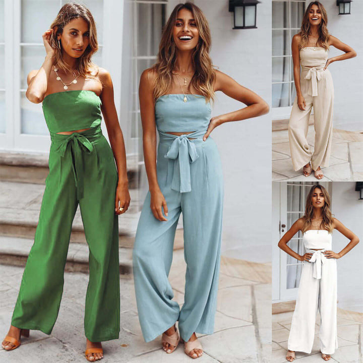 Women's Strapless Casual Jumpsuit with Elasticated Waist