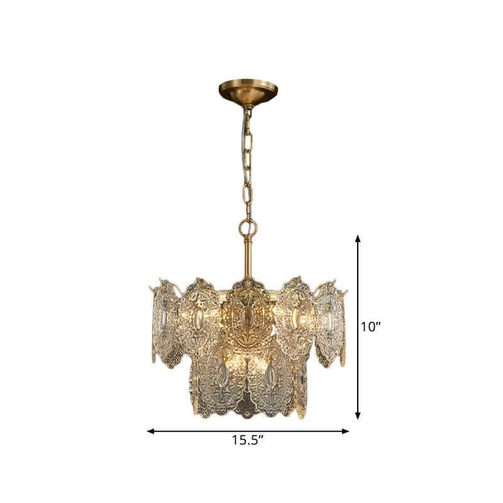 Crystal Panel Chandelier, Embossed Lighting Fixture