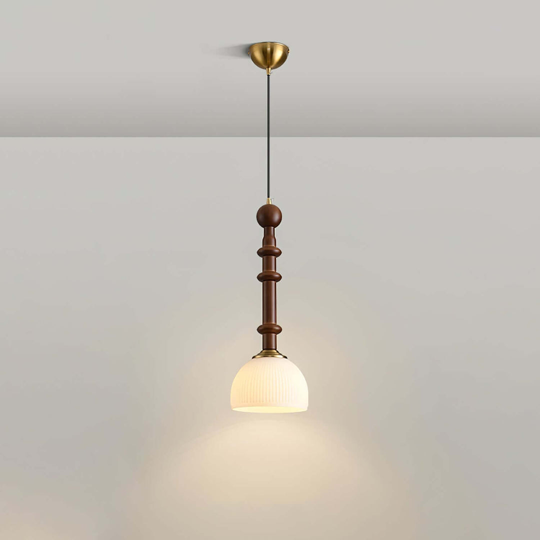 Elegant Glass Pendant Lamp with Wooden & Brass Accents