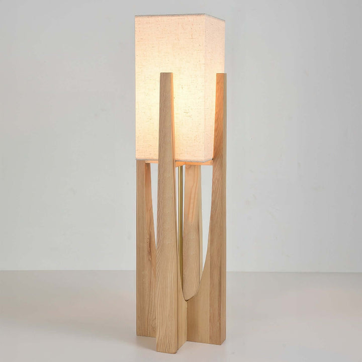 Adjustable Wooden Floor Lamp with Fabric Shade