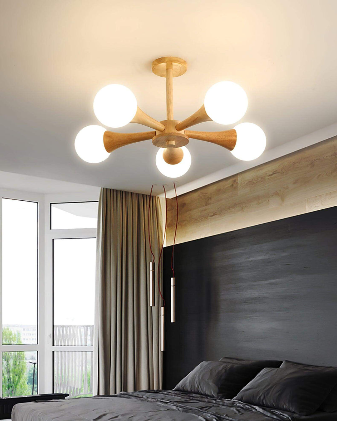Wooden Chandelier with Glass Accents