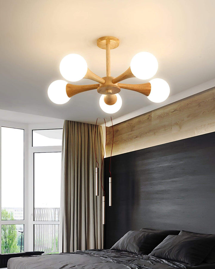 Wooden Chandelier with Glass Accents