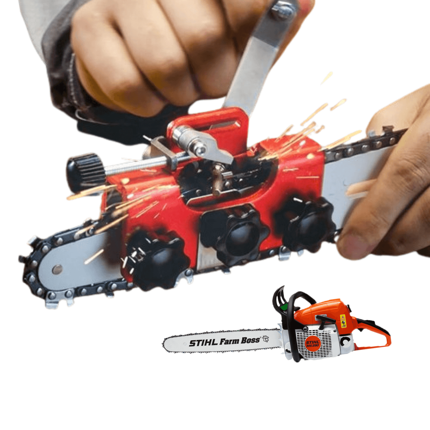 "Chainsaw chain sharpening tool with stainless steel, enhances blade efficiency with precise 30° angle sharpening."