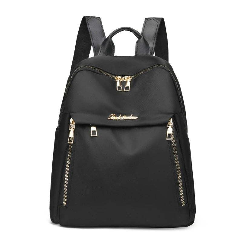 Chic black PU leather travel backpack for women, stylish and durable for daily commutes or weekend trips.