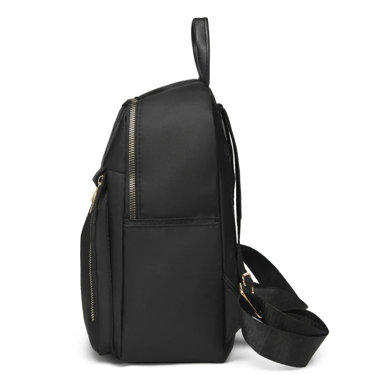 Elegant black PU leather women's backpack, multi-functional for travel, work, and everyday essentials.