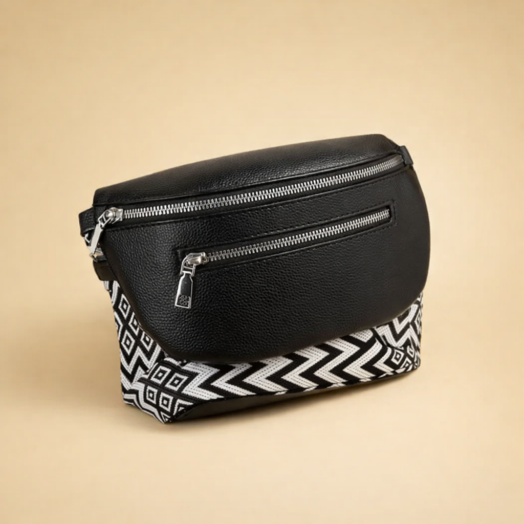 Chic black women's crescent crossbody belt bag. Elegant and versatile hands-free fashion accessory for everyday style.