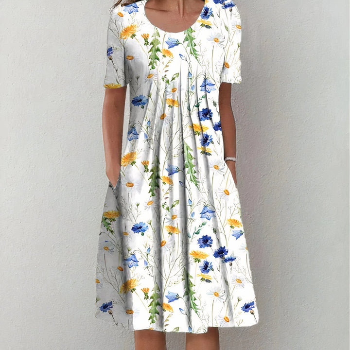 Comfortable & versatile women's midi dress, elegant cotton flowy summer style for casual occasions.