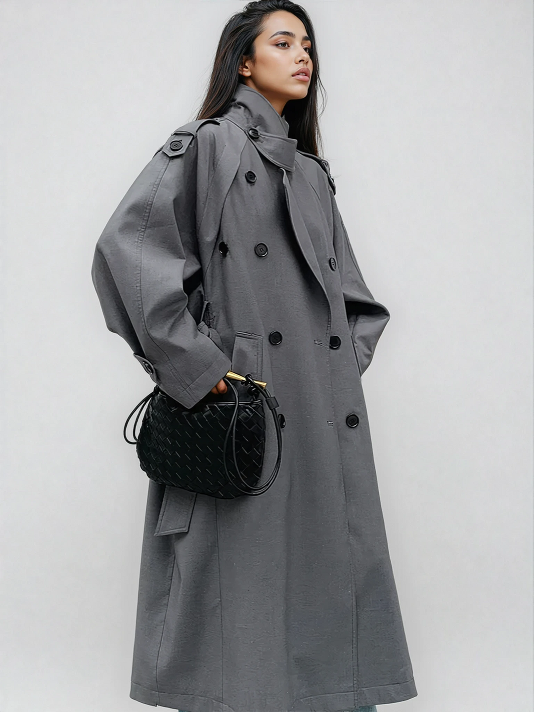 Chic oversized long trench coat for women, perfect for fall & winter fashion, a timeless & stylish outerwear piece.