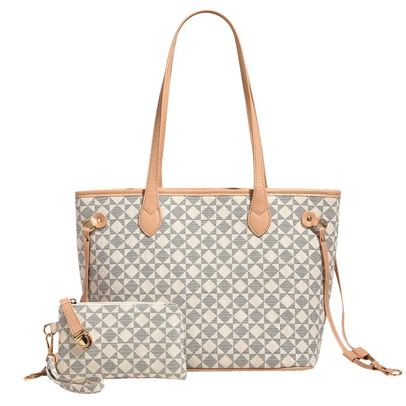 Chic women's geometric pattern tote bag. Stylish and versatile shoulder bag perfect for work or travel.
