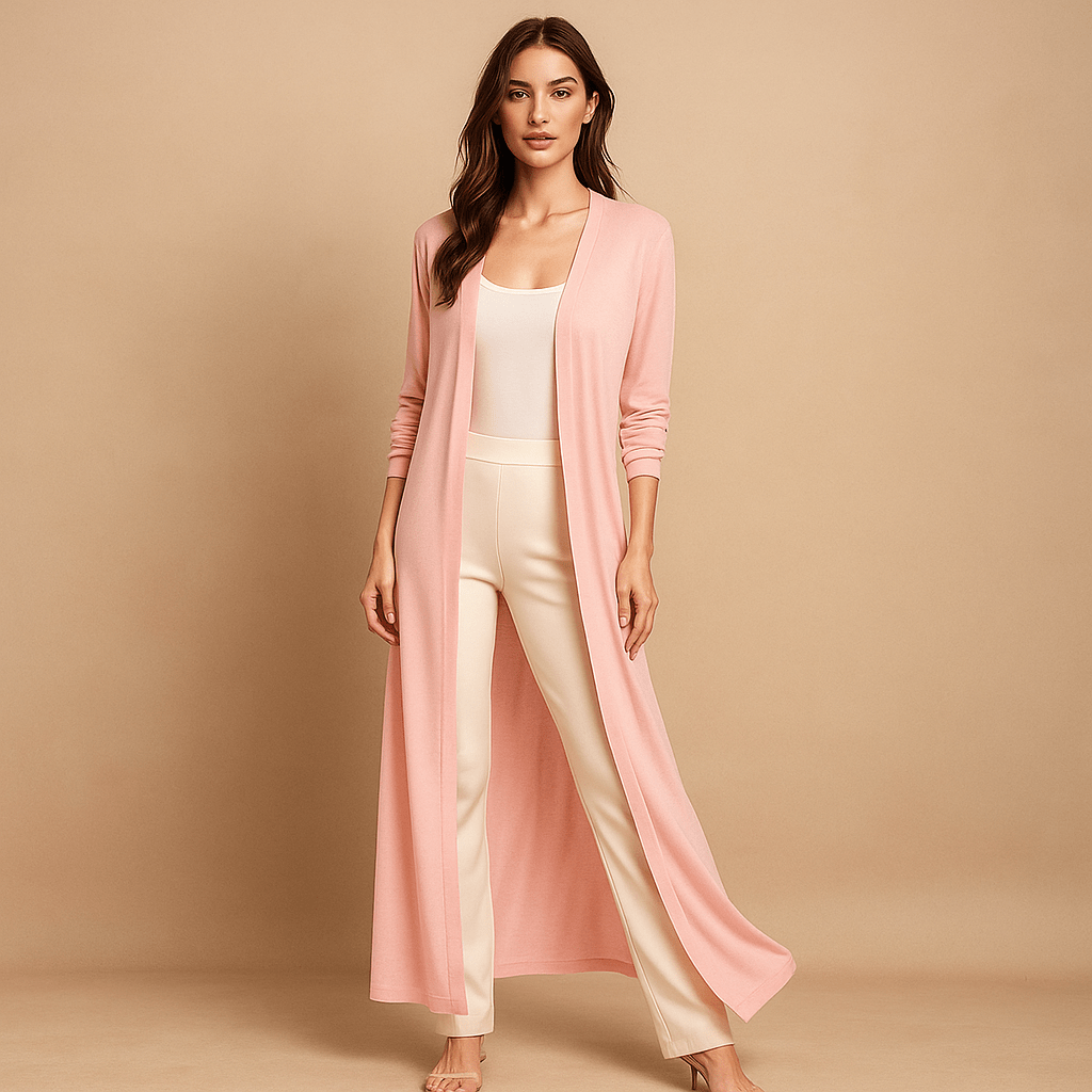 Stylish women's long layering cardigan, a versatile open-front design perfect for chic and cozy fashion.