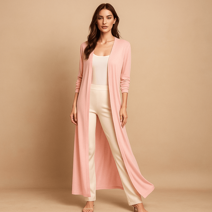 Stylish women's long layering cardigan, a versatile open-front design perfect for chic and cozy fashion.