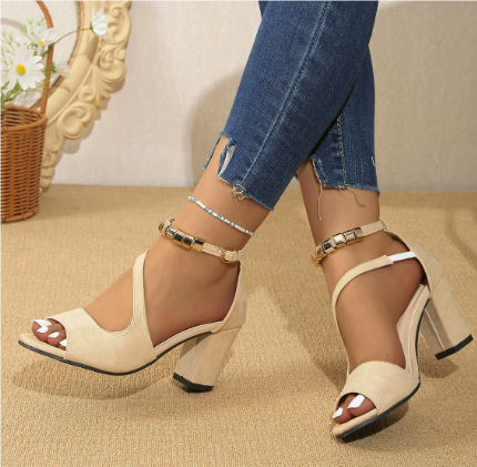 Chic women's open toe block heels with an elegant ankle strap. Perfect dress sandals for versatile summer fashion & comfort.