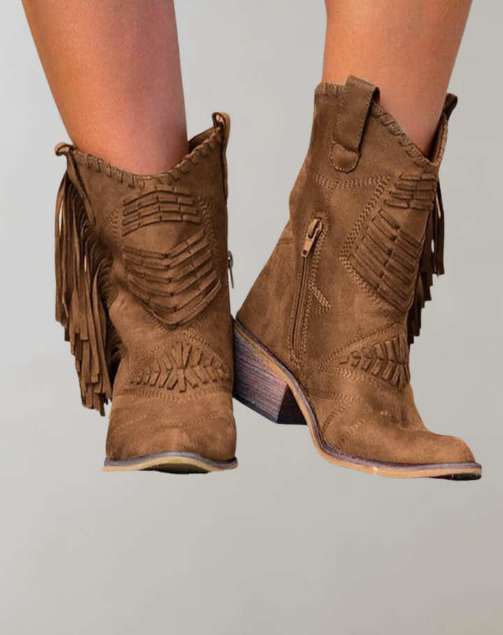 Stylish Selena women's ankle boots featuring elegant tassels, ideal for chic casual & winter fashion.