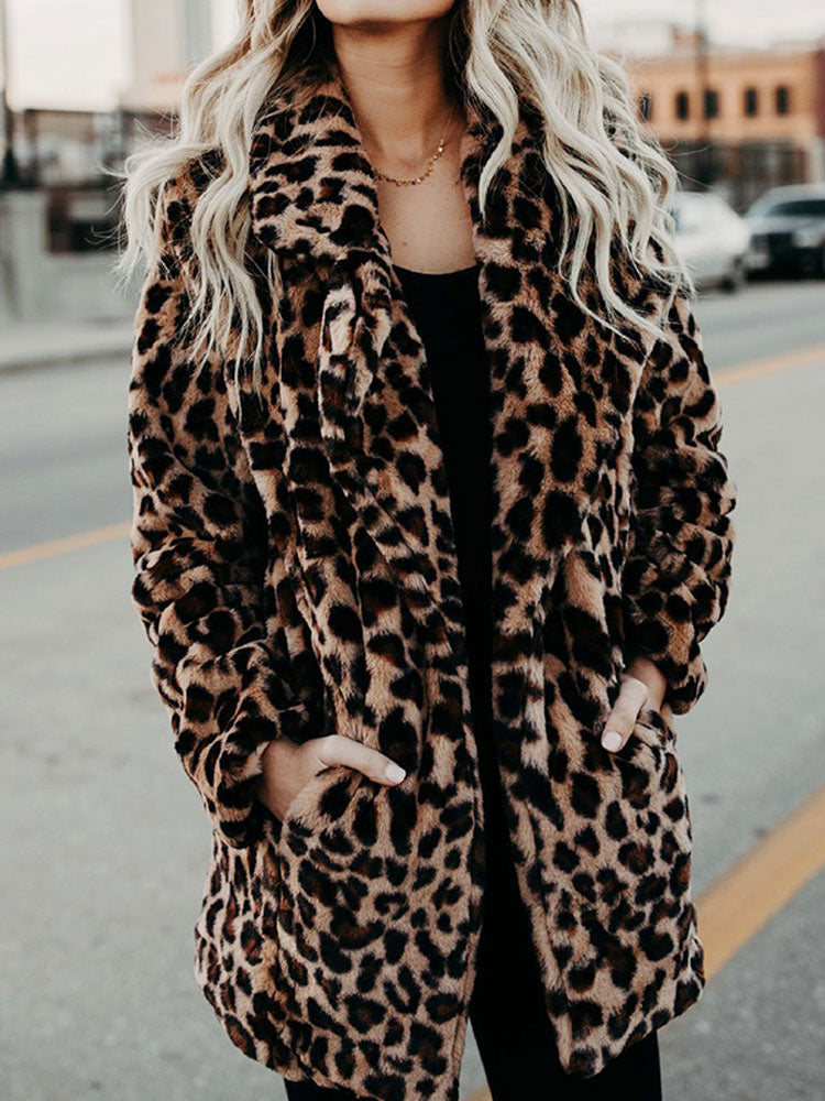 Trendy Sofia women's winter coat in wild leopard print, showcasing a fashionable oversized collar detail.