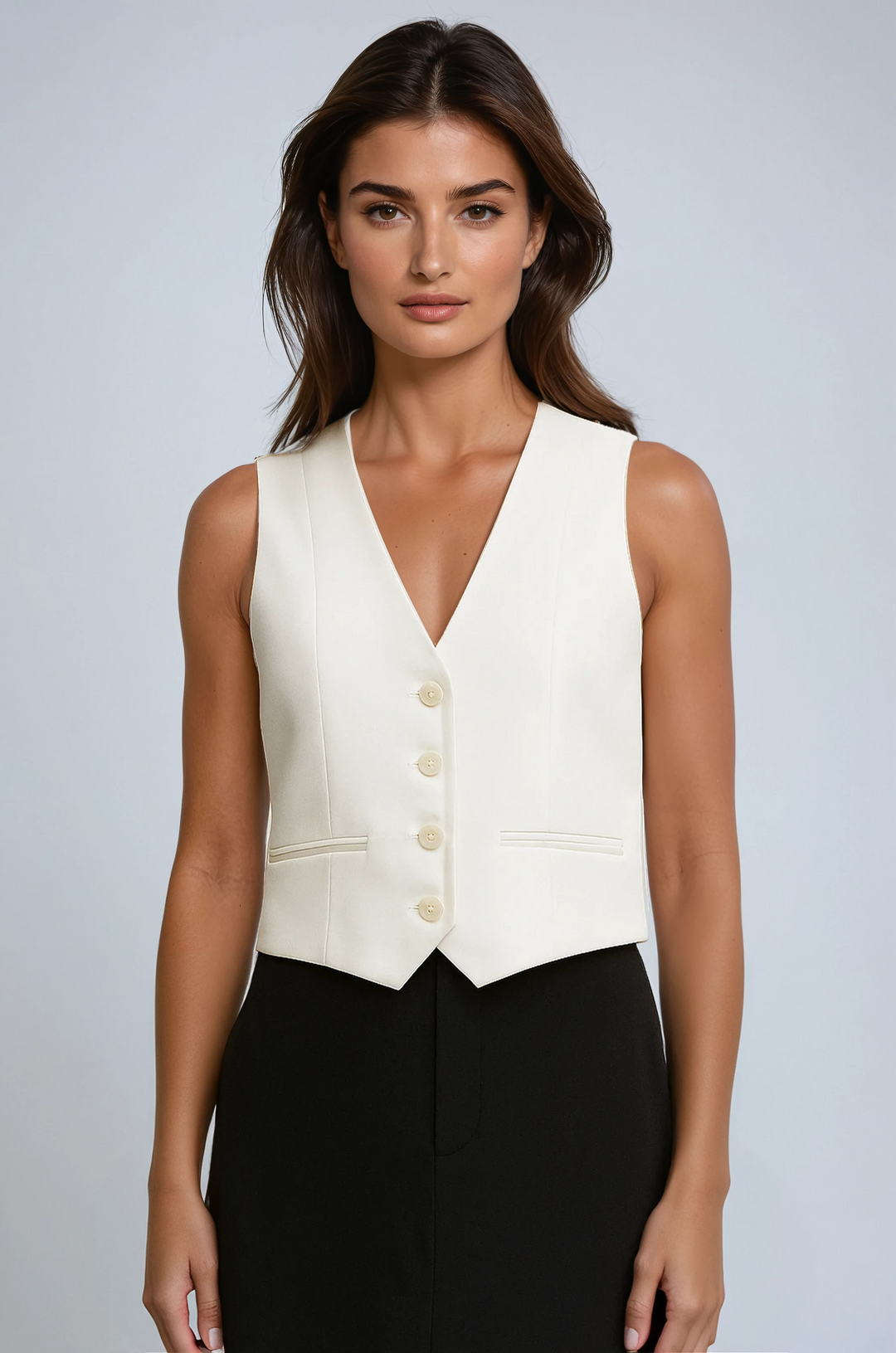 Chic women's tailored vest in classic black, perfect for office wear or sophisticated day-to-night styling.