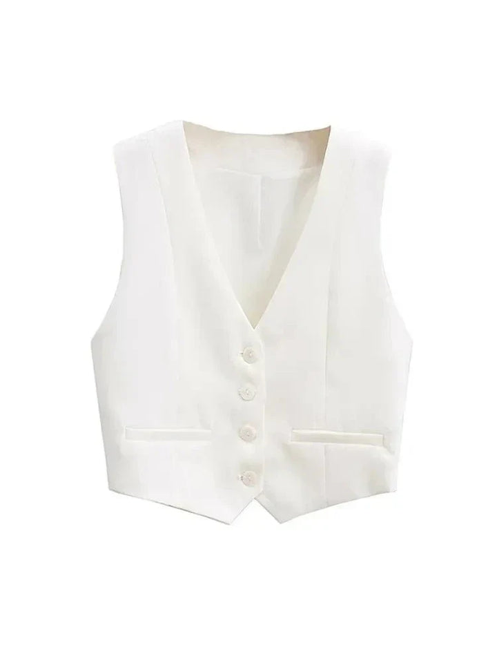 Versatile women's tailored vest, ideal as a chic layering piece for elegant office outfits or casual fashion.