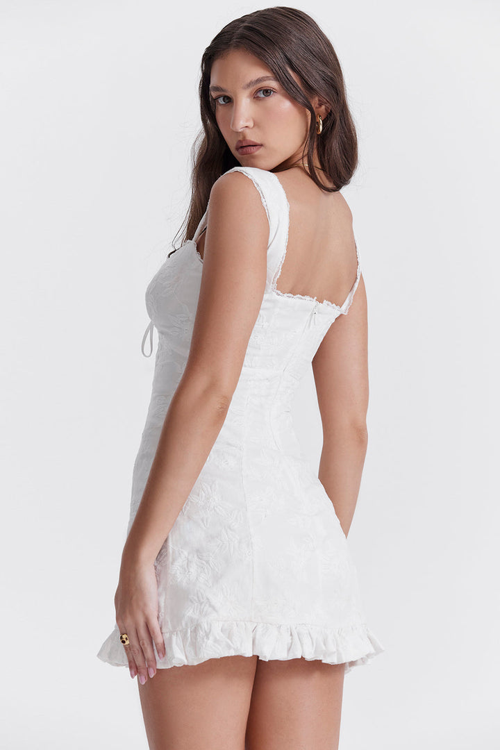 Light & airy women's white tie-waist mini dress, a chic choice for summer events, parties, or everyday casual style.