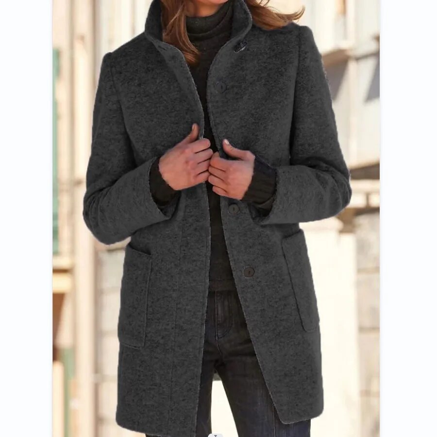 Cozy & chic women's winter coat, a warm long overcoat for stylish outerwear in cold weather. Features classic design.