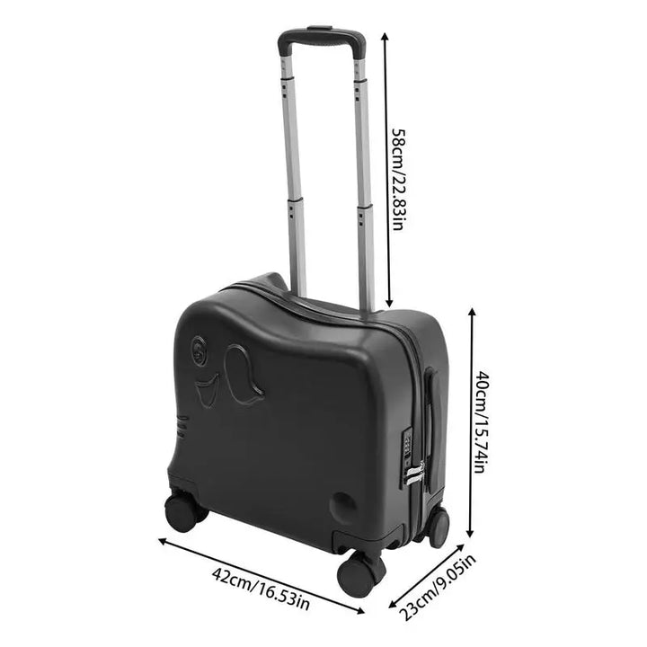 Durable children's rolling suitcase with an adorable cartoon elephant design, great for travel.