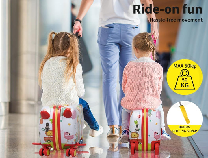 Kids' carry-on scooter bag with an octopus pattern, designed for fun travel with spinner wheels.