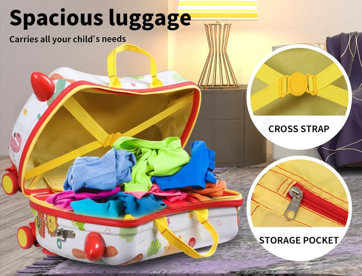 Durable children's ride-on luggage, an octopus pattern suitcase with 360° spinner wheels.