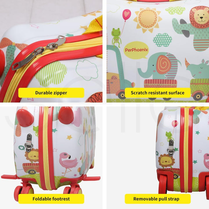 Fun octopus ride-on scooter suitcase, ideal children's travel gear with 360° spinner wheels.