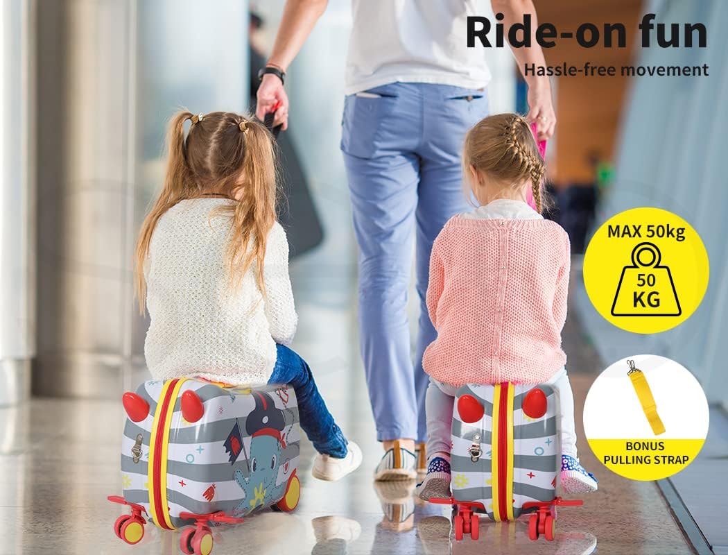Octopus print ride-on suitcase for children, perfect for travel with scooter function & 360-degree wheels.