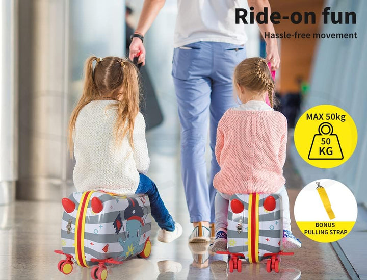 Octopus print ride-on suitcase for children, perfect for travel with scooter function & 360-degree wheels.
