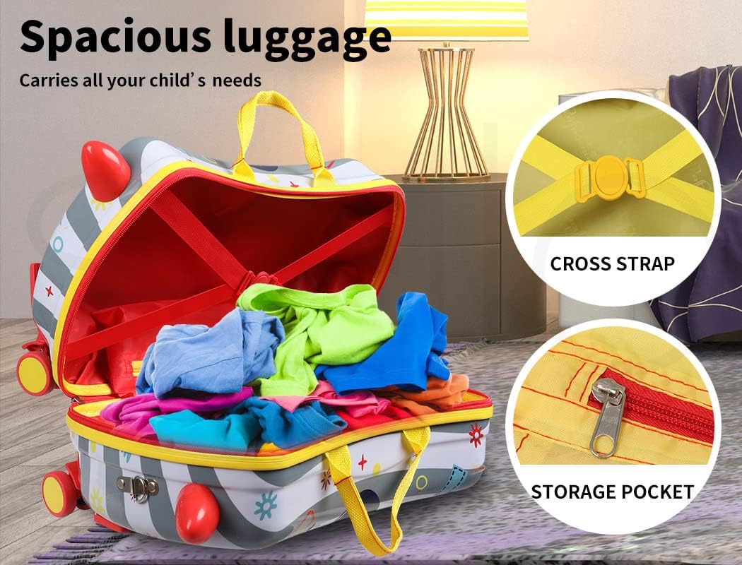 Fun kids' carry-on bag: octopus pattern ride-on scooter suitcase with durable 360° spinner wheels.