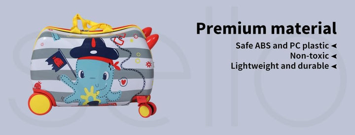 Child's 2-in-1 travel gear: octopus design scooter suitcase with convenient 360-degree spinning wheels.