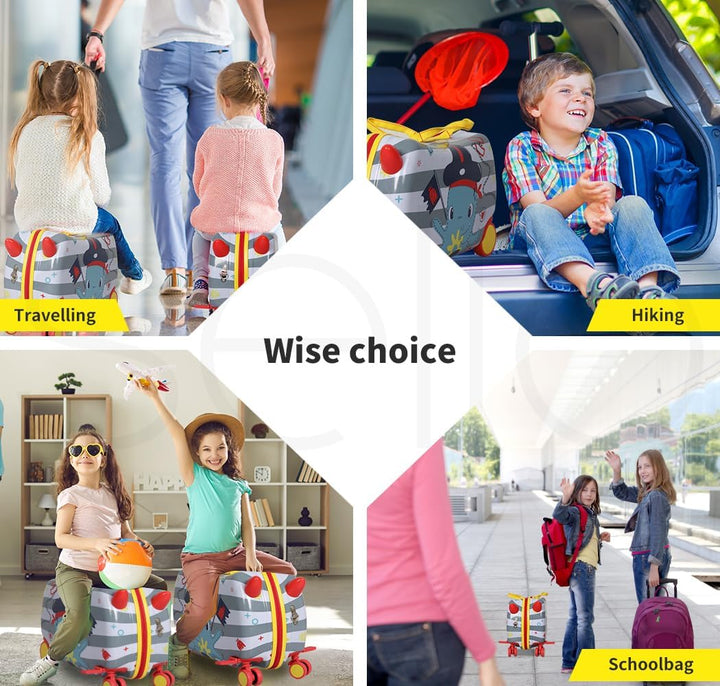 Octopus pattern kids' travel suitcase that converts to a ride-on scooter with 360° spinner wheels.