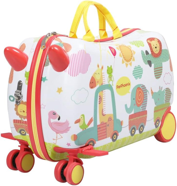 Ride-on scooter suitcase for kids, featuring a charming octopus design and practical 360° wheels.