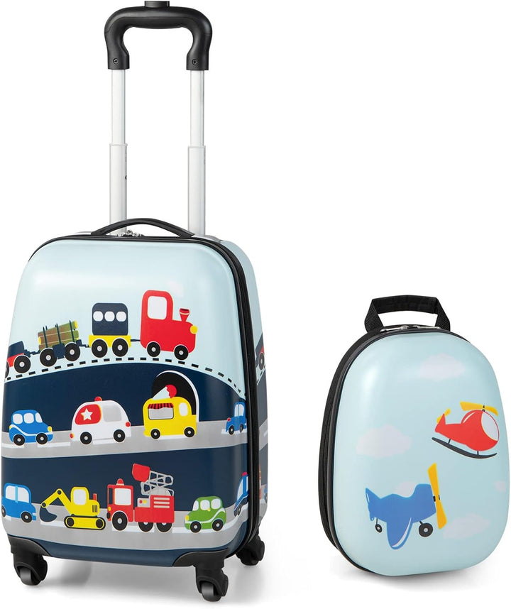 Children's 2-piece hardshell luggage & backpack set with a fun helicopter design for junior travel.