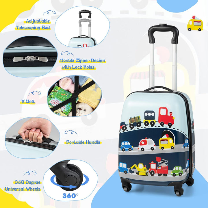 Easy-roll children's 2-piece helicopter hardshell luggage & backpack for smooth junior travel.