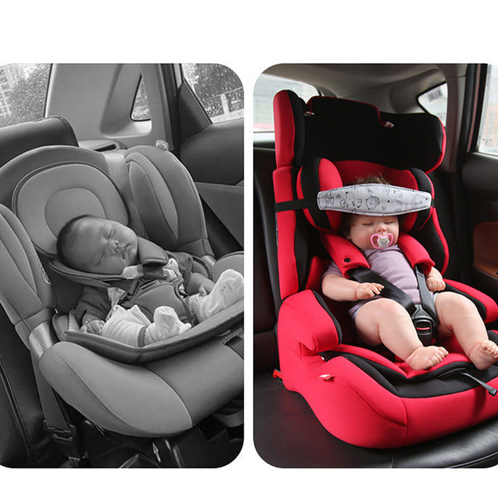 Baby car seat headrest & neck support pillow, adjustable for child comfort & safe sleeping aid on trips.