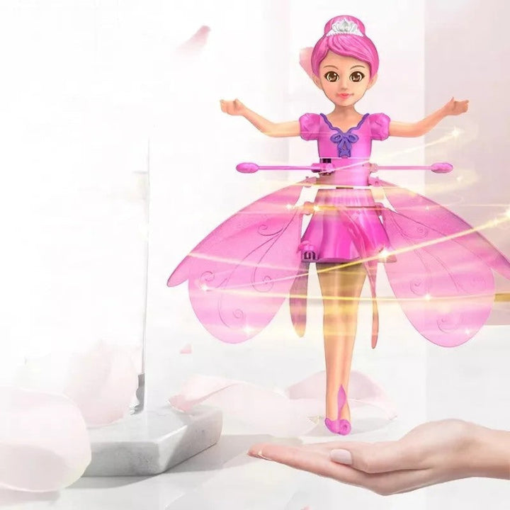 Close-up of the Children's Magical Flying Drone Toy, highlighting its compact design & LED lights.