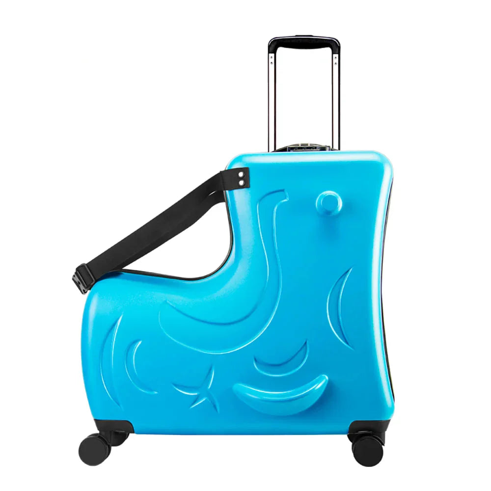Milan children's luggage: a fun ride-on suitcase designed for easy, stress-free family vacations.