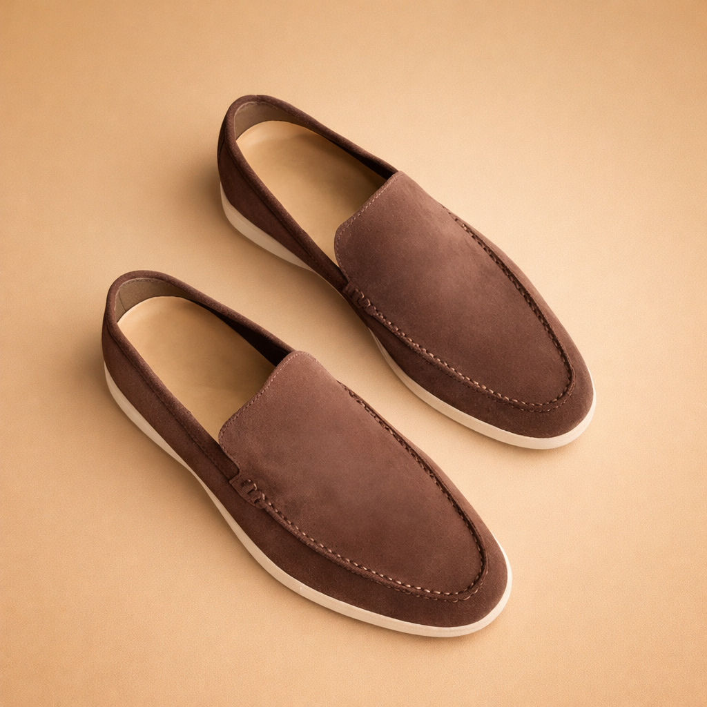 Versatile men's light blue slip-on penny loafers, combining comfort & elegant casual style.