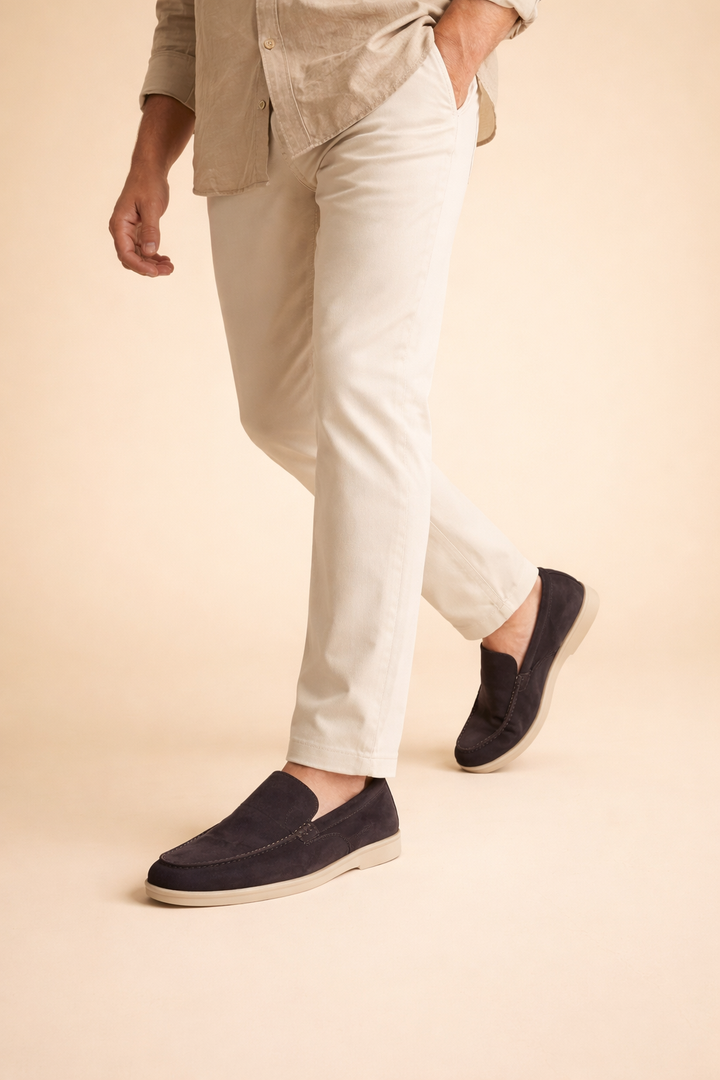 Stylish beige men's loafers, classic slip-on penny design for comfortable everyday fashion.